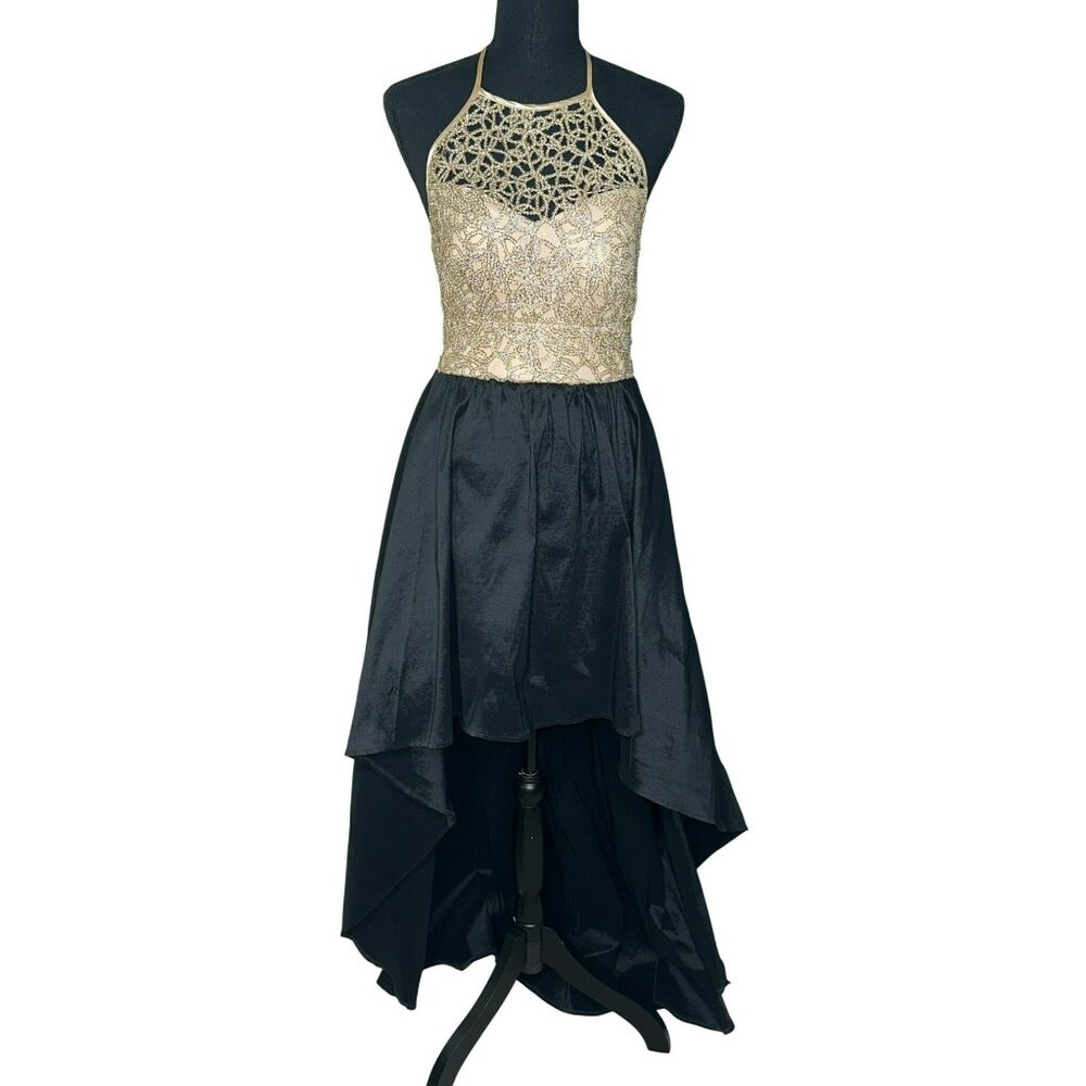 VTG B. Smart Evening Gown High-Low Hem Selena Vibes Y2K Halter Neck Intricate